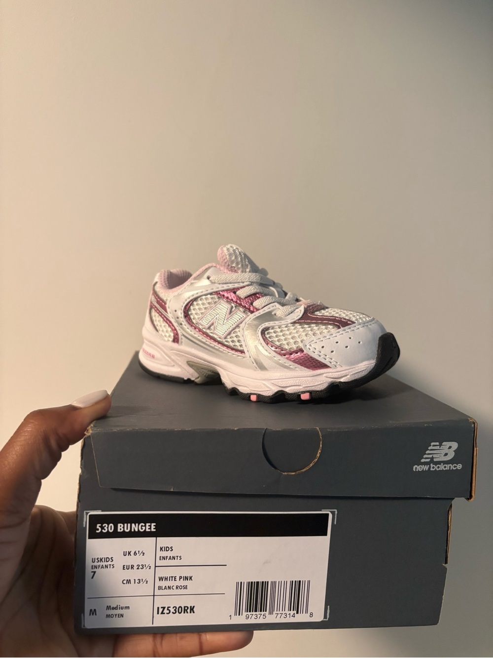 New Balance Kids 530 Trail Sneaker - White and Pink